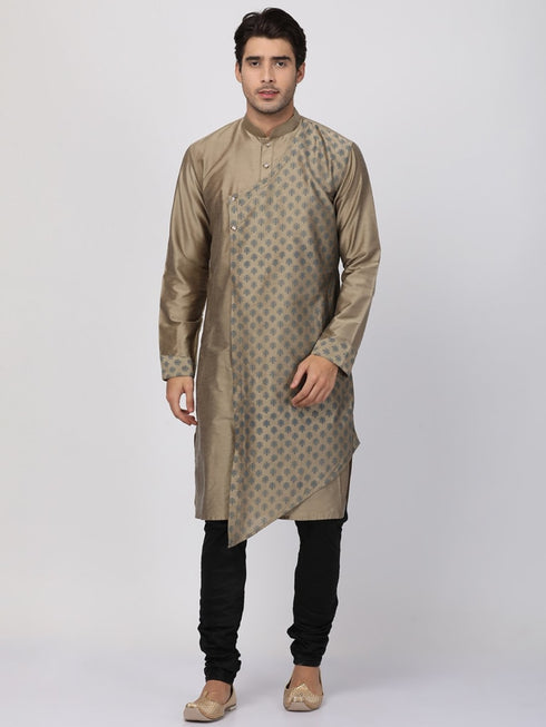 Men's Beige Cotton Silk Blend Kurta